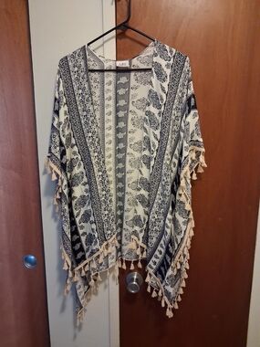 Boho Tassel Kimono Cover Up- Black & White